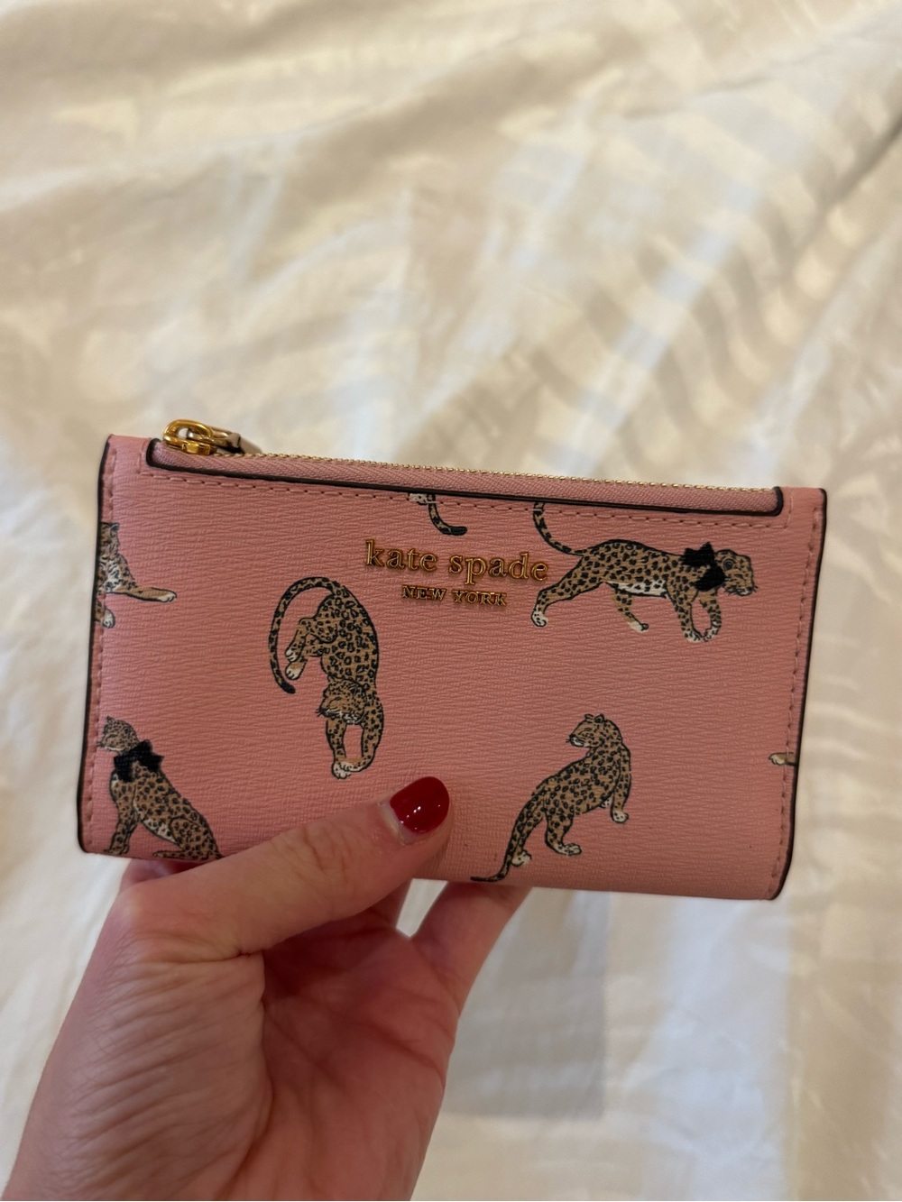 New kate spade Pink Leopard Print Zip Card Holder